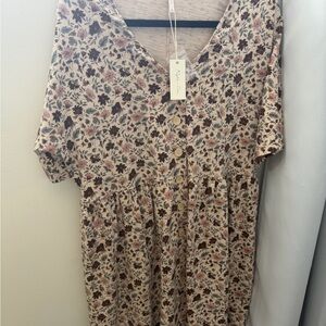 Rylee + Cru Floral Button-Down Dress in Cream and Brown